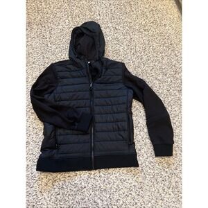 Timberland Hybrid Jacket Men Large Quilted Fleece Hoodie Black Outdoors Gorpcore